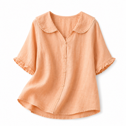 Damska bluzka z zapięciem na guziki i zaokrąglonym kołnierzem-Blouses for Women-Olave