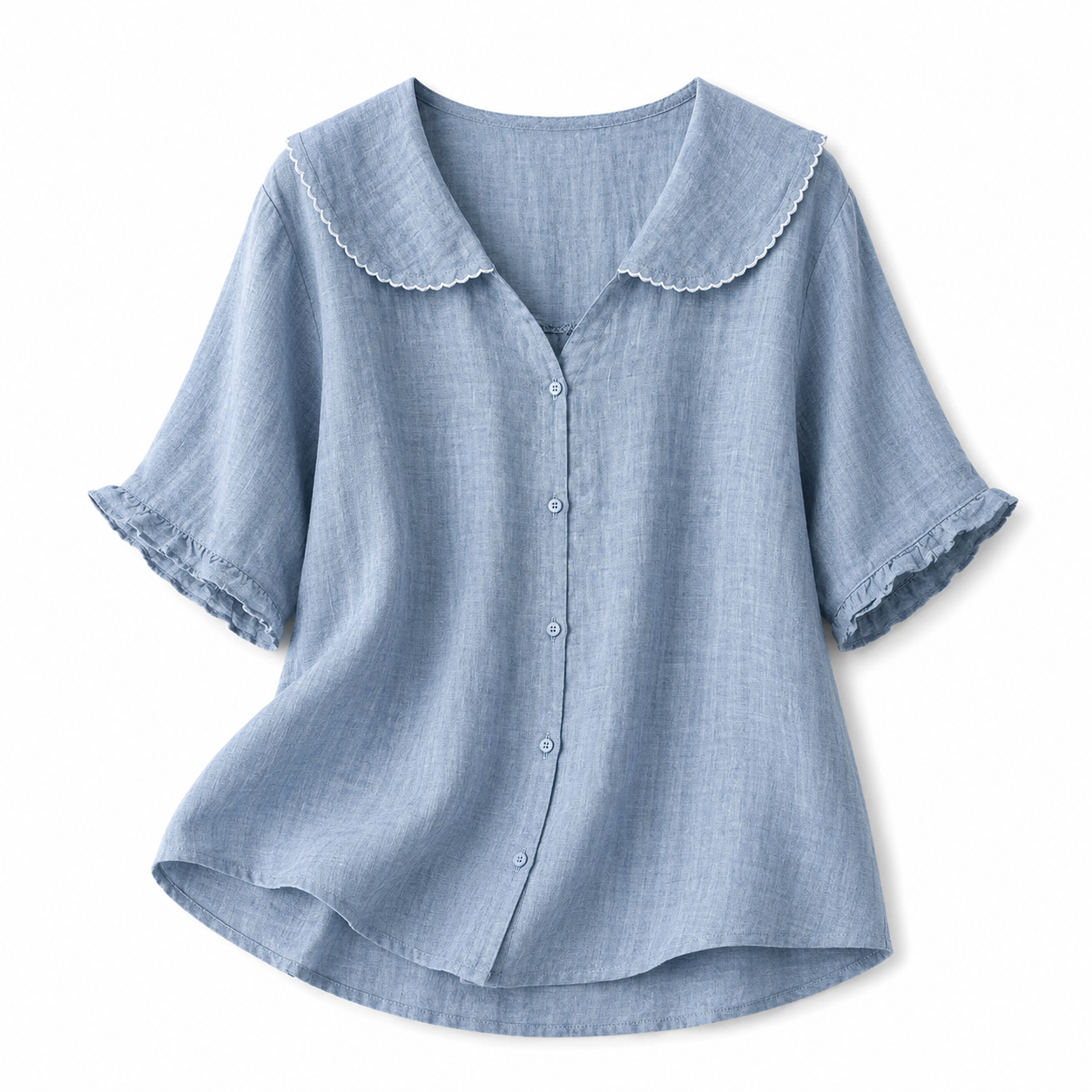 Damska bluzka z zapięciem na guziki i zaokrąglonym kołnierzem-Blouses for Women-Olave
