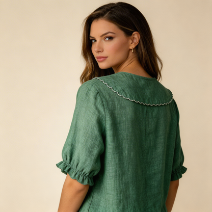 Damska bluzka z zapięciem na guziki i zaokrąglonym kołnierzem-Blouses for Women-Olave