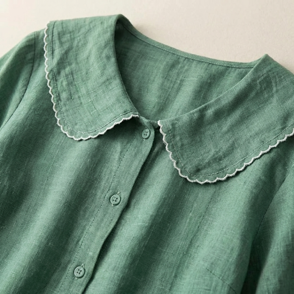 Damska bluzka z zapięciem na guziki i zaokrąglonym kołnierzem-Blouses for Women-Olave