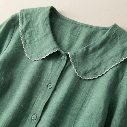 Damska bluzka z zapięciem na guziki i zaokrąglonym kołnierzem-Blouses for Women-Olave