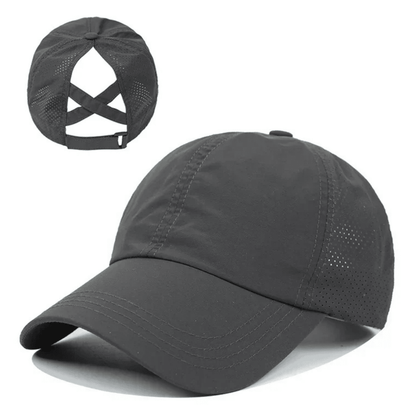 Damska czapka z daszkiem na kucyk z krzyżującymi się paskami z tyłu-Accessories for Women-Olave