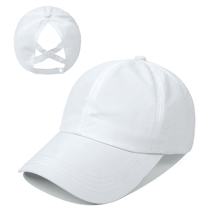 Damska czapka z daszkiem na kucyk z krzyżującymi się paskami z tyłu-Accessories for Women-Olave