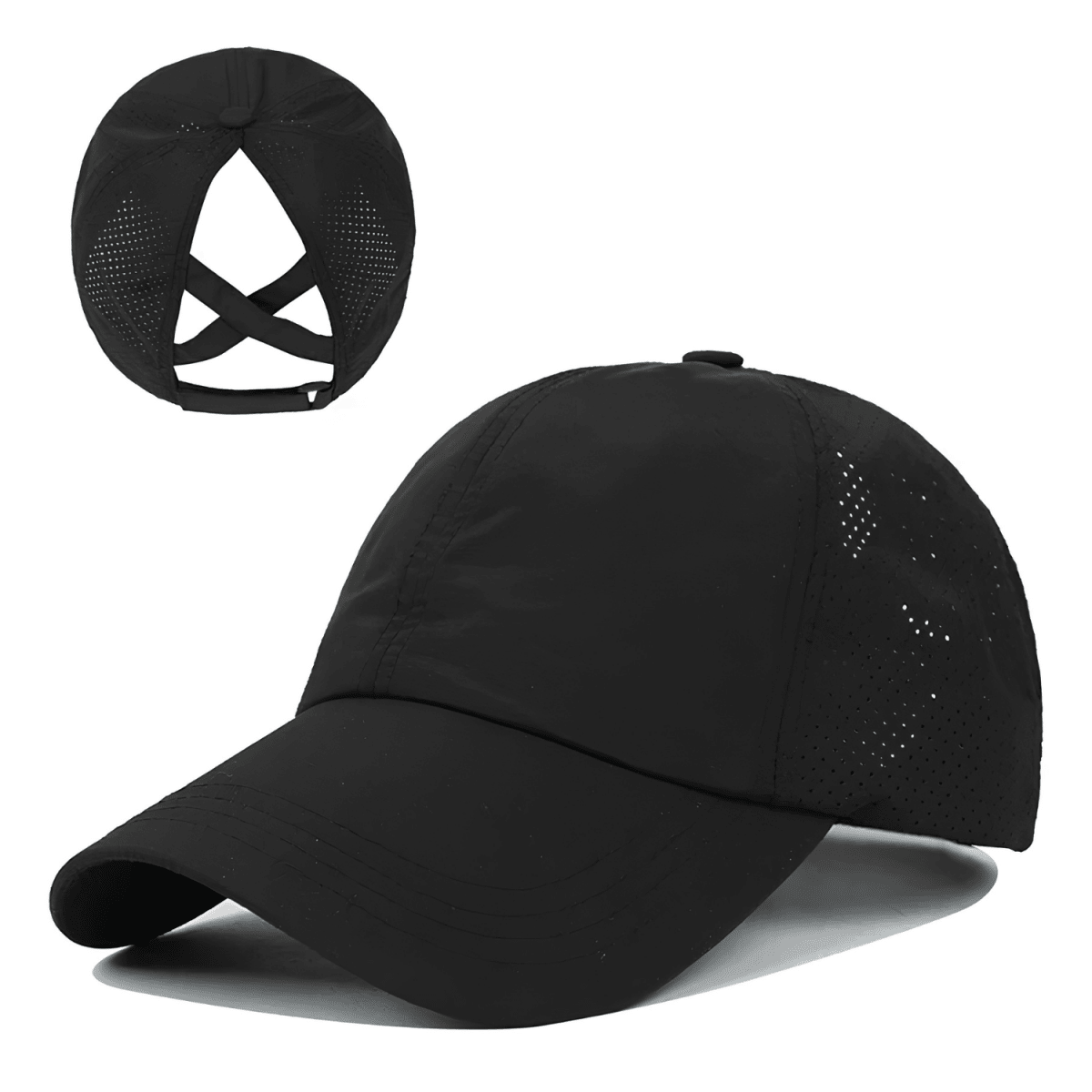 Damska czapka z daszkiem na kucyk z krzyżującymi się paskami z tyłu-Accessories for Women-Olave