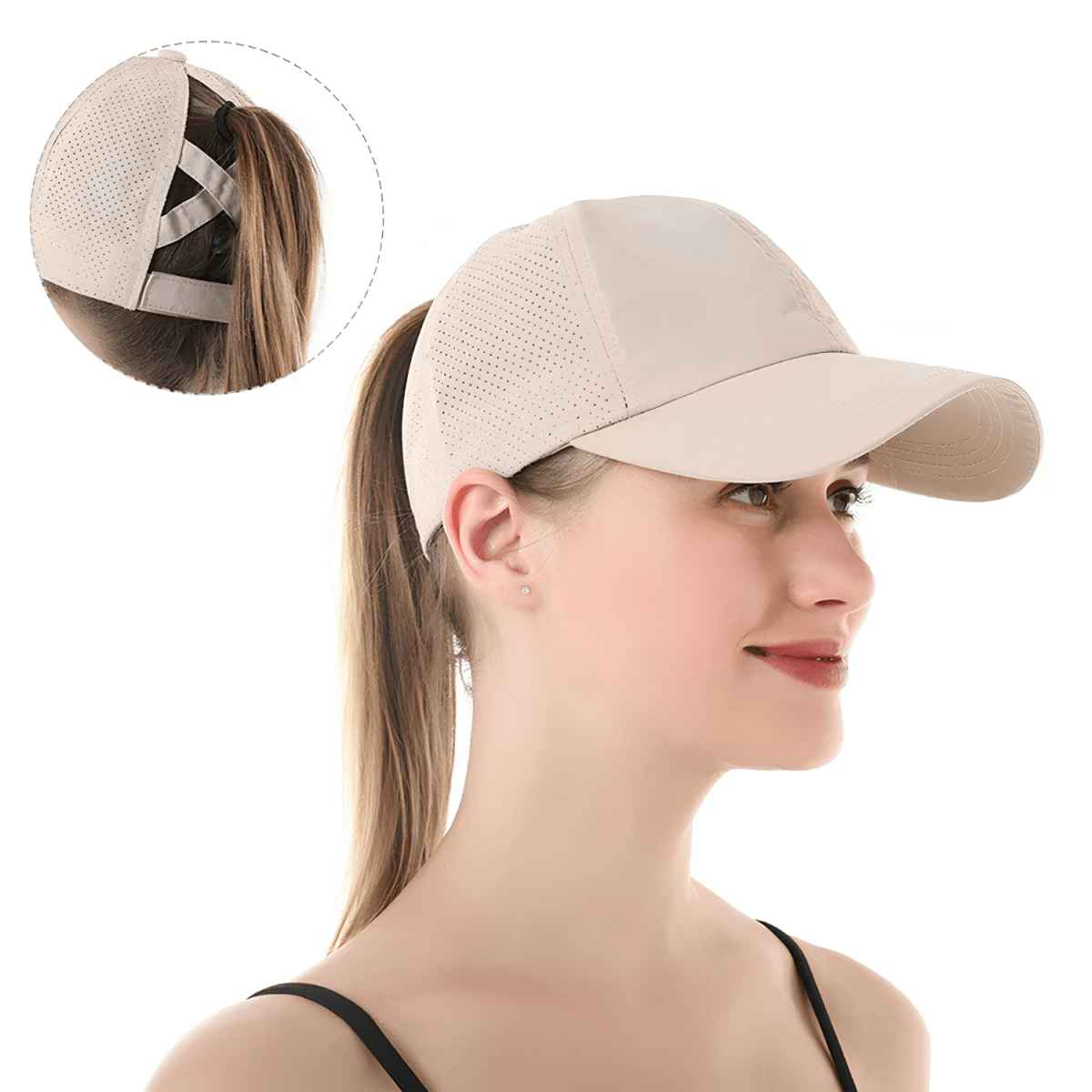 Damska czapka z daszkiem na kucyk z krzyżującymi się paskami z tyłu-Accessories for Women-Olave