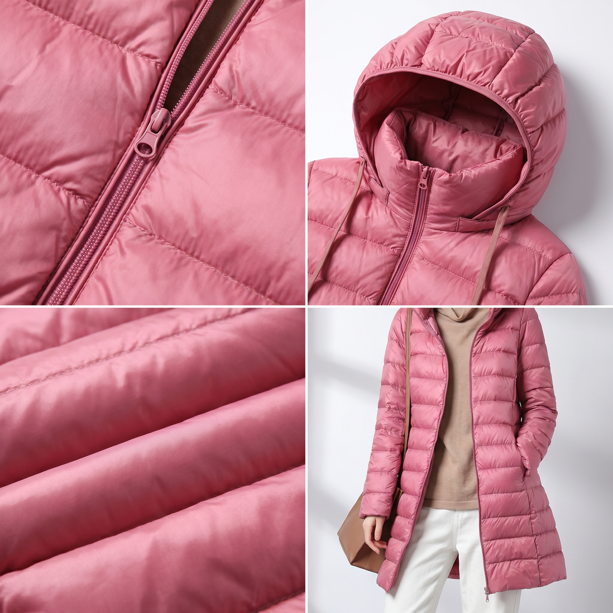 Damska długa kurtka puchowa z kapturem-Jackets for Women-Olave