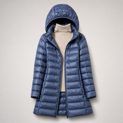 Damska długa kurtka puchowa z kapturem-Jackets for Women-Olave