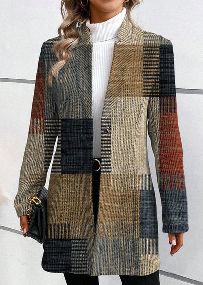 Damska długa marynarka w patchworkową kratę-Blazers for women-Olave