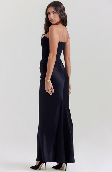 Damska długa sukienka bez ramiączek z drapowanym panelem w talii-Maxi Dress-Olave