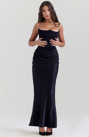 Damska długa sukienka bez ramiączek z drapowanym panelem w talii-Maxi Dress-Olave