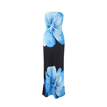 Damska długa sukienka bez ramiączek z nadrukiem-Maxi Dress-Olave