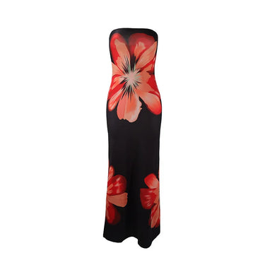 Damska długa sukienka bez ramiączek z nadrukiem-Maxi Dress-Olave