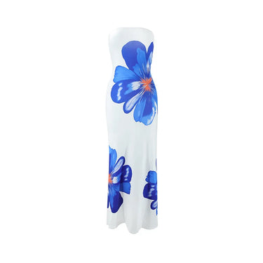 Damska długa sukienka bez ramiączek z nadrukiem-Maxi Dress-Olave