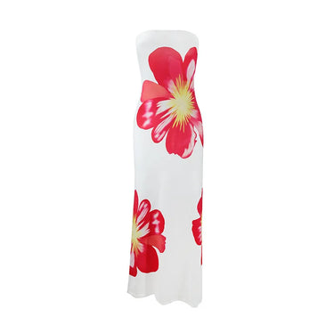 Damska długa sukienka bez ramiączek z nadrukiem-Maxi Dress-Olave