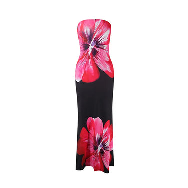 Damska długa sukienka bez ramiączek z nadrukiem-Maxi Dress-Olave