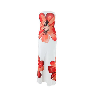 Damska długa sukienka bez ramiączek z nadrukiem-Maxi Dress-Olave