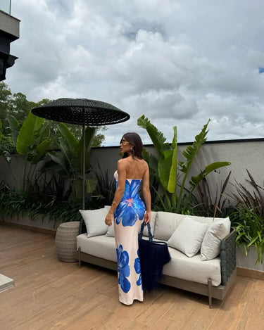 Damska długa sukienka bez ramiączek z nadrukiem-Maxi Dress-Olave