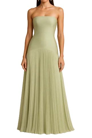 Damska długa sukienka bez ramiączek z plisowaną spódnicą-Maxi Dress-Olave