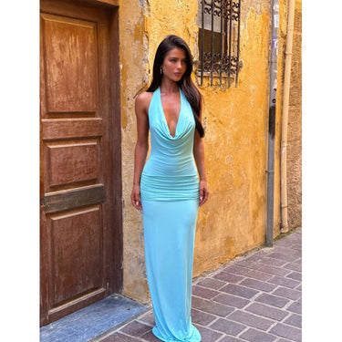 Damska długa sukienka z dekoltem halter i odkrytymi plecami-Maxi Dress-Olave