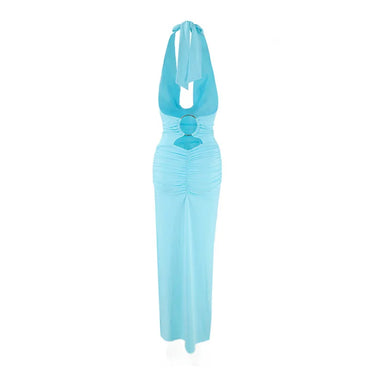 Damska długa sukienka z dekoltem halter i odkrytymi plecami-Maxi Dress-Olave