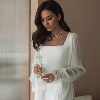 Damska długa sukienka z kwadratowym dekoltem i długimi rękawami-Maxi Dress-Olave