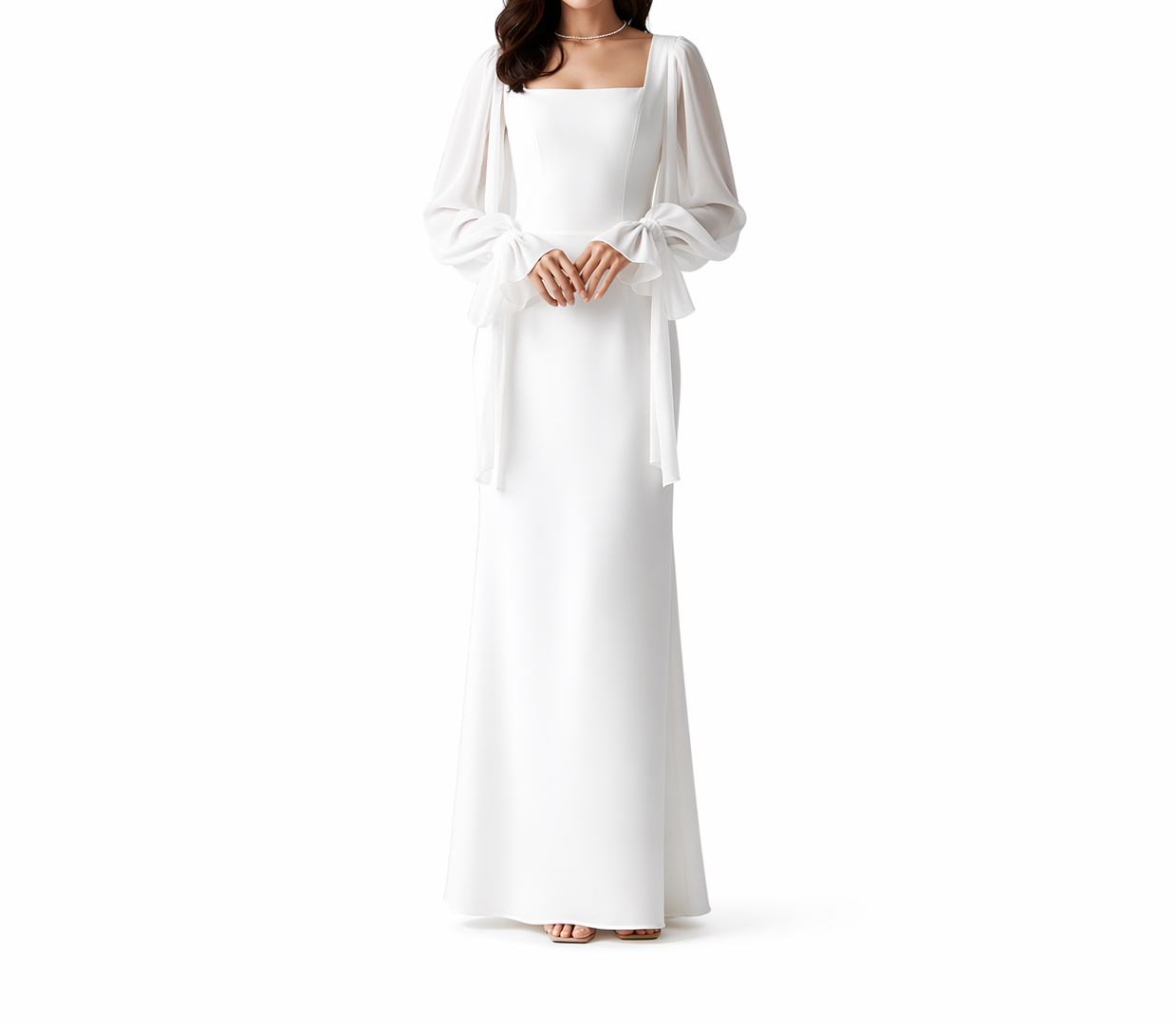 Damska długa sukienka z kwadratowym dekoltem i długimi rękawami-Maxi Dress-Olave