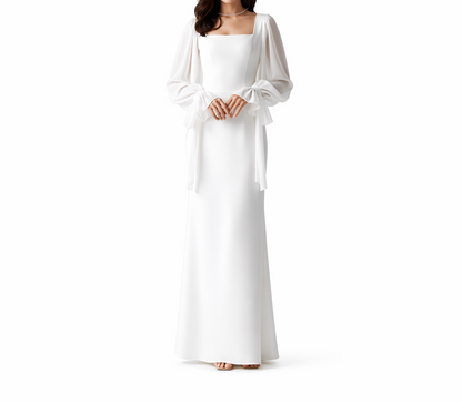 Damska długa sukienka z kwadratowym dekoltem i długimi rękawami-Maxi Dress-Olave
