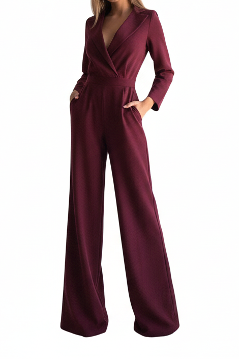Damska dopasowana kombinezon z szerokimi nogawkami-Jumpsuits for Women-Olave