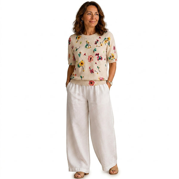 Damska dzianinowa bluzka w kwiaty-Tops for women-Olave