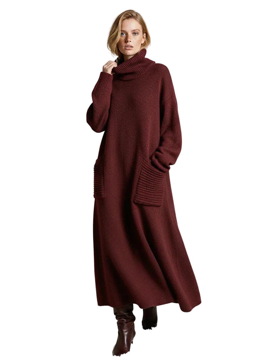 Damska dzianinowa sukienka maxi z golfem o kroju oversize-Maxi Dress-Olave