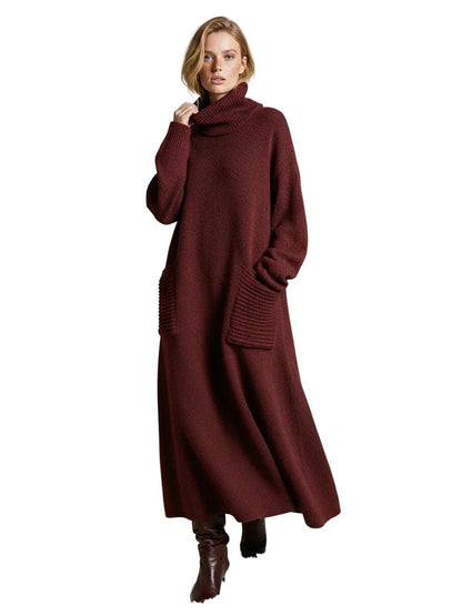 Damska dzianinowa sukienka maxi z golfem o kroju oversize-Maxi Dress-Olave