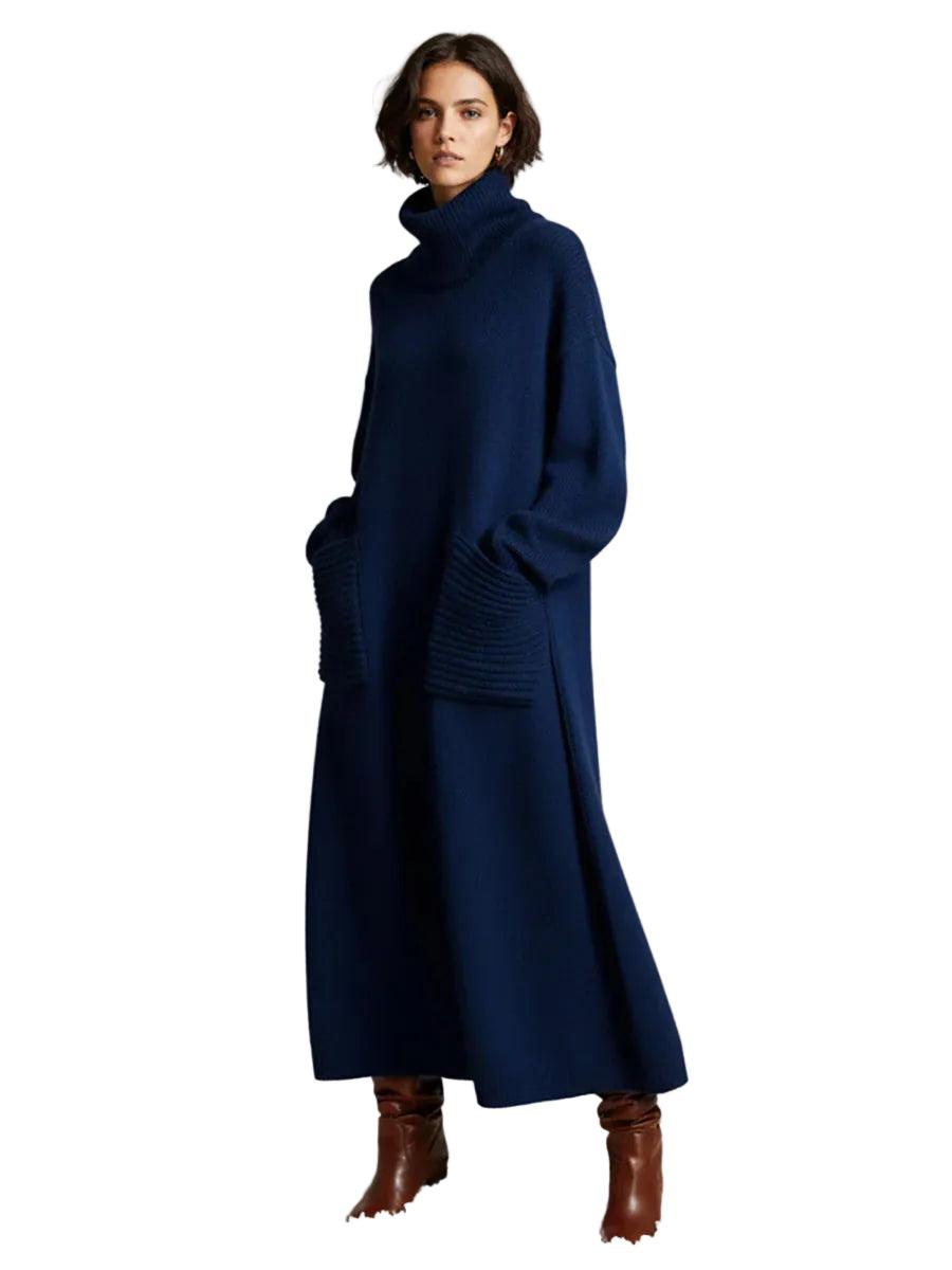 Damska dzianinowa sukienka maxi z golfem o kroju oversize-Maxi Dress-Olave