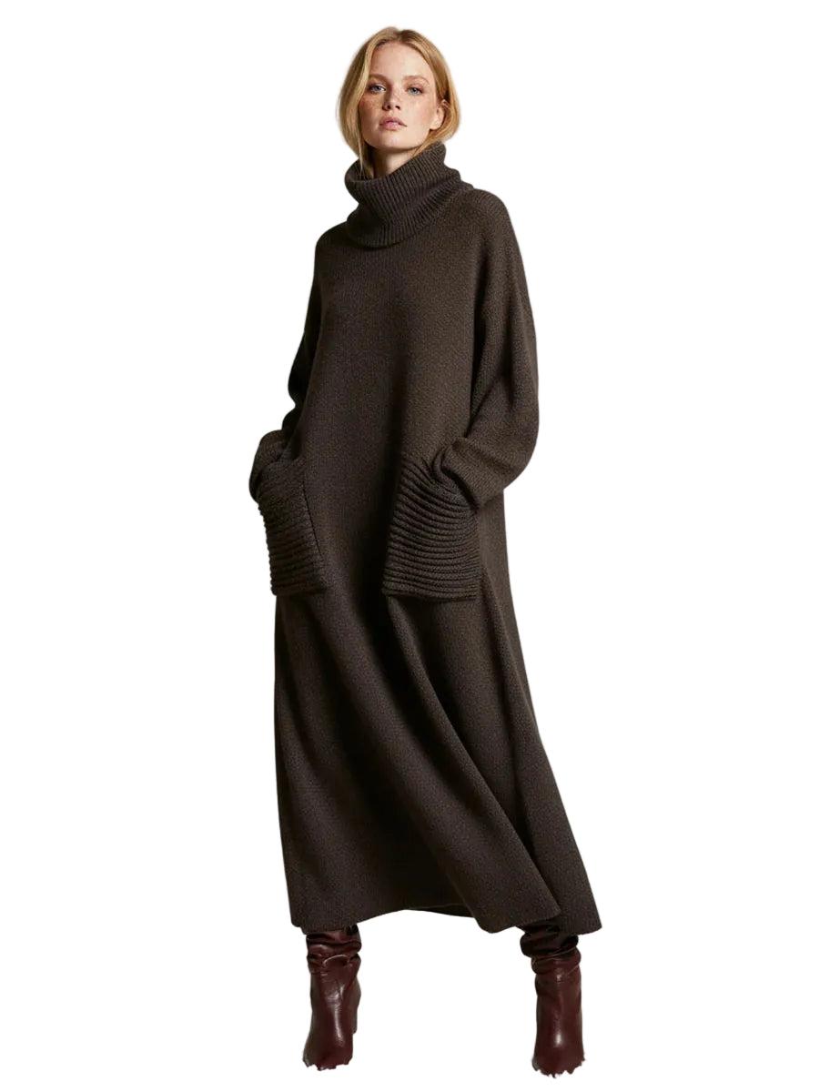 Damska dzianinowa sukienka maxi z golfem o kroju oversize-Maxi Dress-Olave