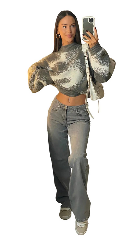 Damska dżinsowa spodnie z niskim stanem i szerokimi nogawkami-Pants for Women-Olave