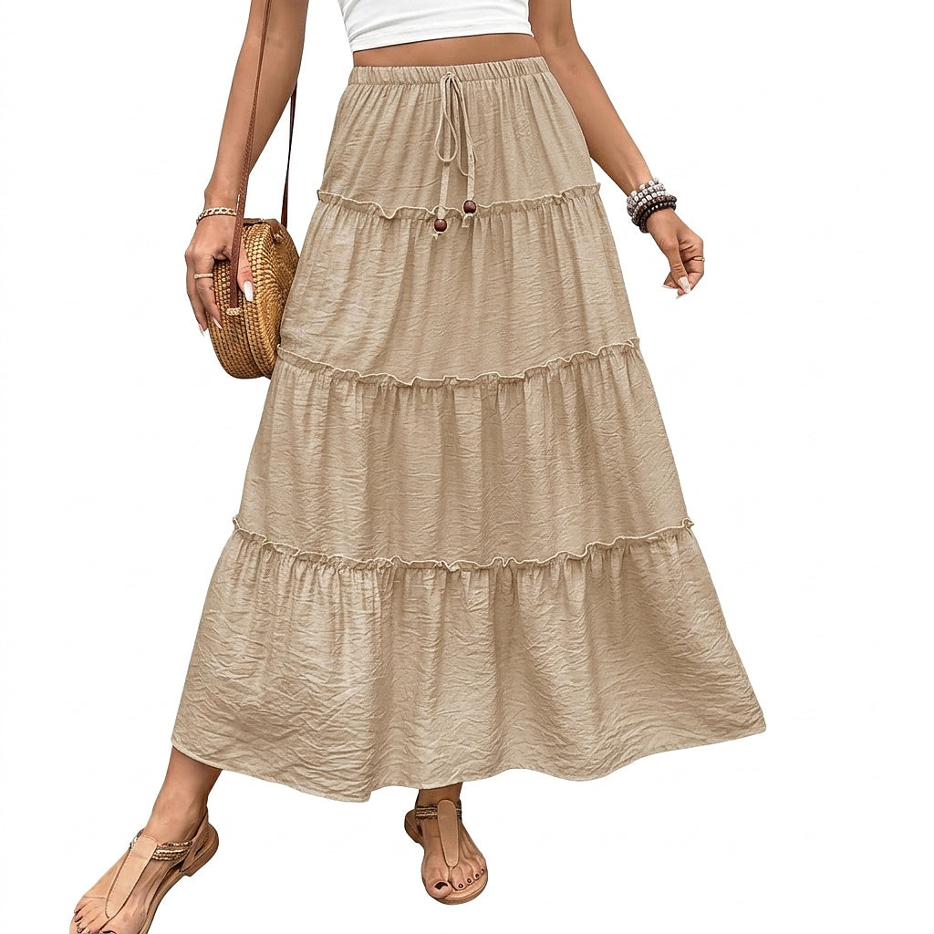 Damska kaskadowa spódnica maxi ze sznurkiem-Maxi Skirt-Olave