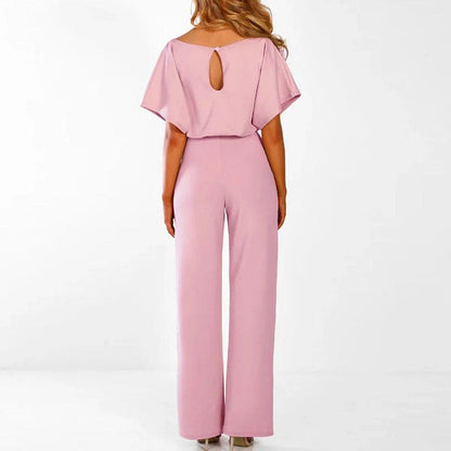 Damska Kombinezon z krótkim rękawem, szerokimi nogawkami i wiązaniem w talii-Jumpsuits for women-Olave