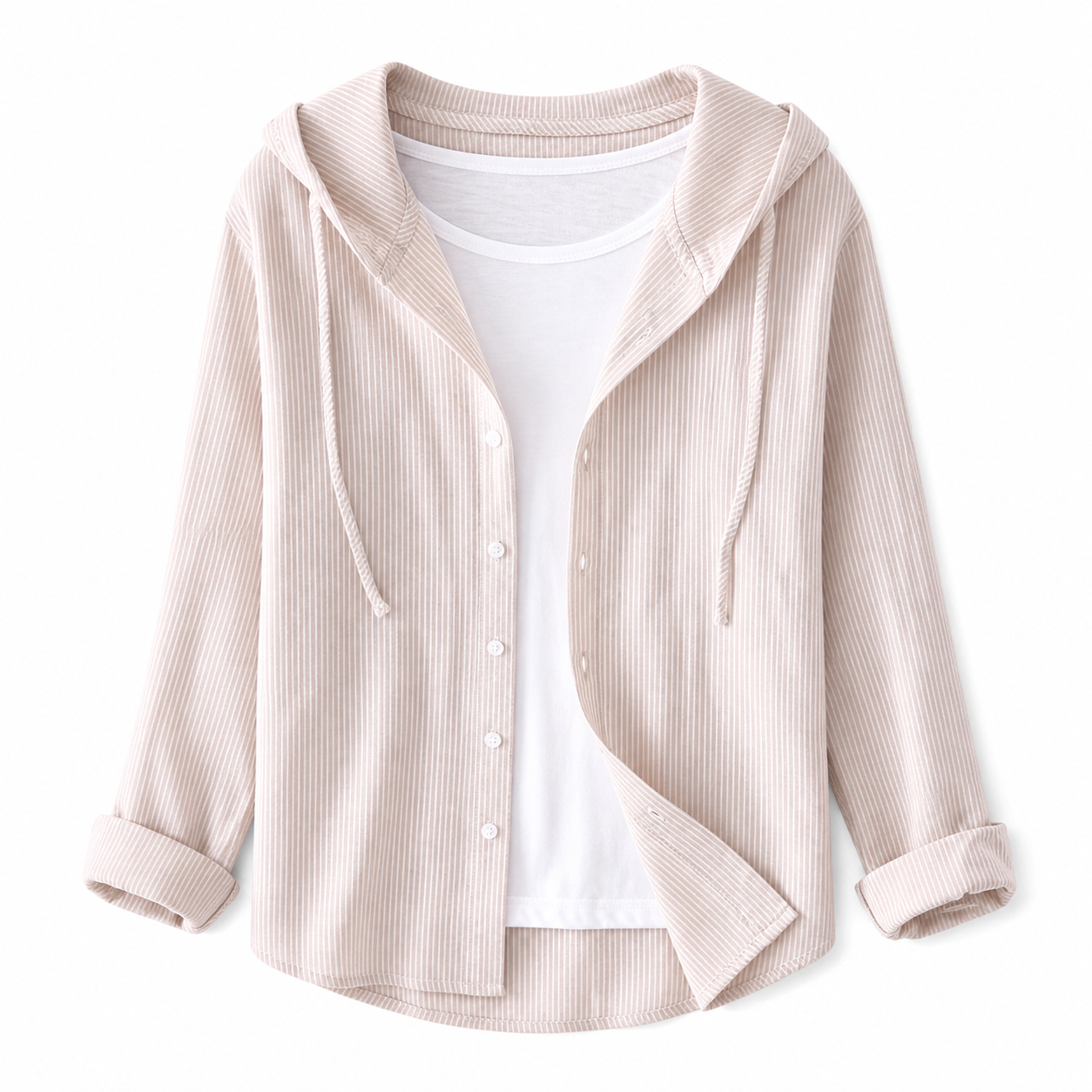 Damska koszula z kapturem i zapięciem na guziki-Shirts for women-Olave