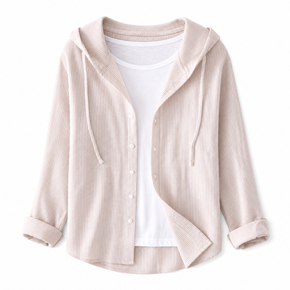 Damska koszula z kapturem i zapięciem na guziki-Shirts for women-Olave