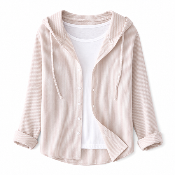 Damska koszula z kapturem i zapięciem na guziki-Shirts for women-Olave