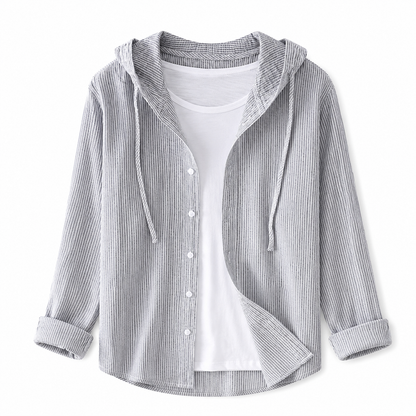 Damska koszula z kapturem i zapięciem na guziki-Shirts for women-Olave