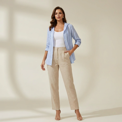 Damska koszula z kapturem i zapięciem na guziki-Shirts for women-Olave