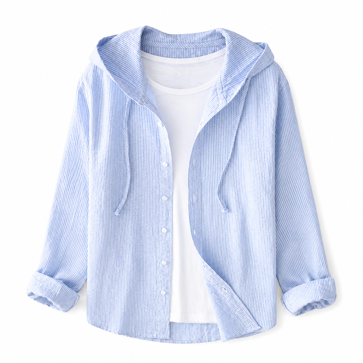 Damska koszula z kapturem i zapięciem na guziki-Shirts for women-Olave