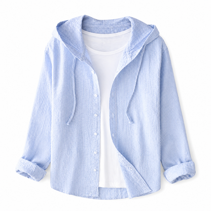 Damska koszula z kapturem i zapięciem na guziki-Shirts for women-Olave
