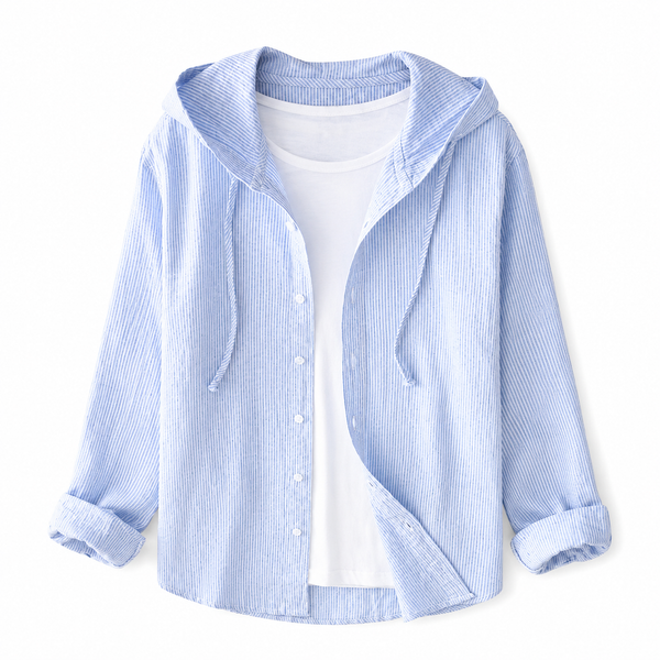 Damska koszula z kapturem i zapięciem na guziki-Shirts for women-Olave