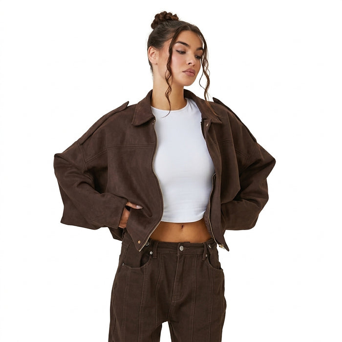 Damska krótka kurtka typu bomber z pagonami na ramionach-Jacket for women-Olave