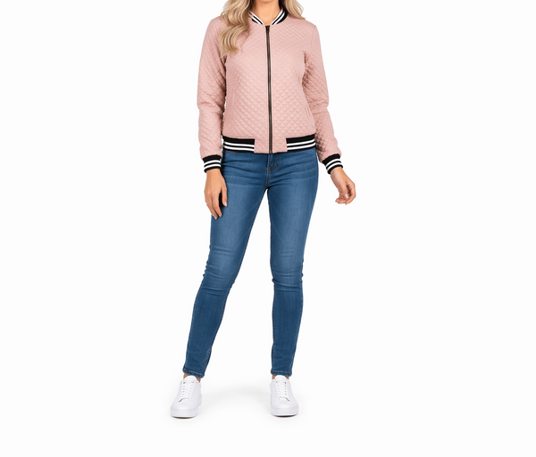 Damska kurtka bomber z zamkiem i ściągaczami-Jackets for Women-Olave