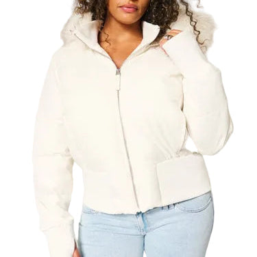 Damska kurtka pikowana z kapturem i zapięciem na zamek z przodu-Jackets for Women-Olave