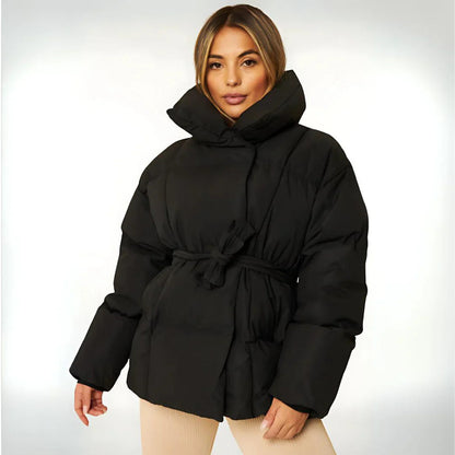 Damska kurtka puchowa z paskiem i wysokim kołnierzem-Jackets for women-Olave