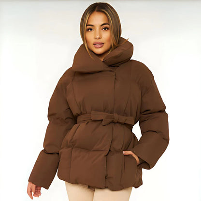 Damska kurtka puchowa z paskiem i wysokim kołnierzem-Jackets for women-Olave