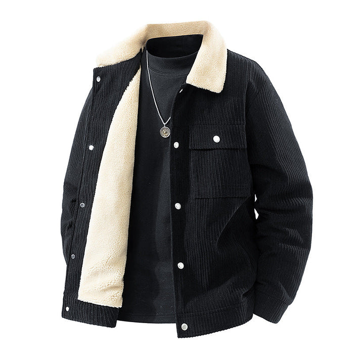 Damska kurtka sztruksowa z podszewką typu sherpa-Jackets for Women-Olave